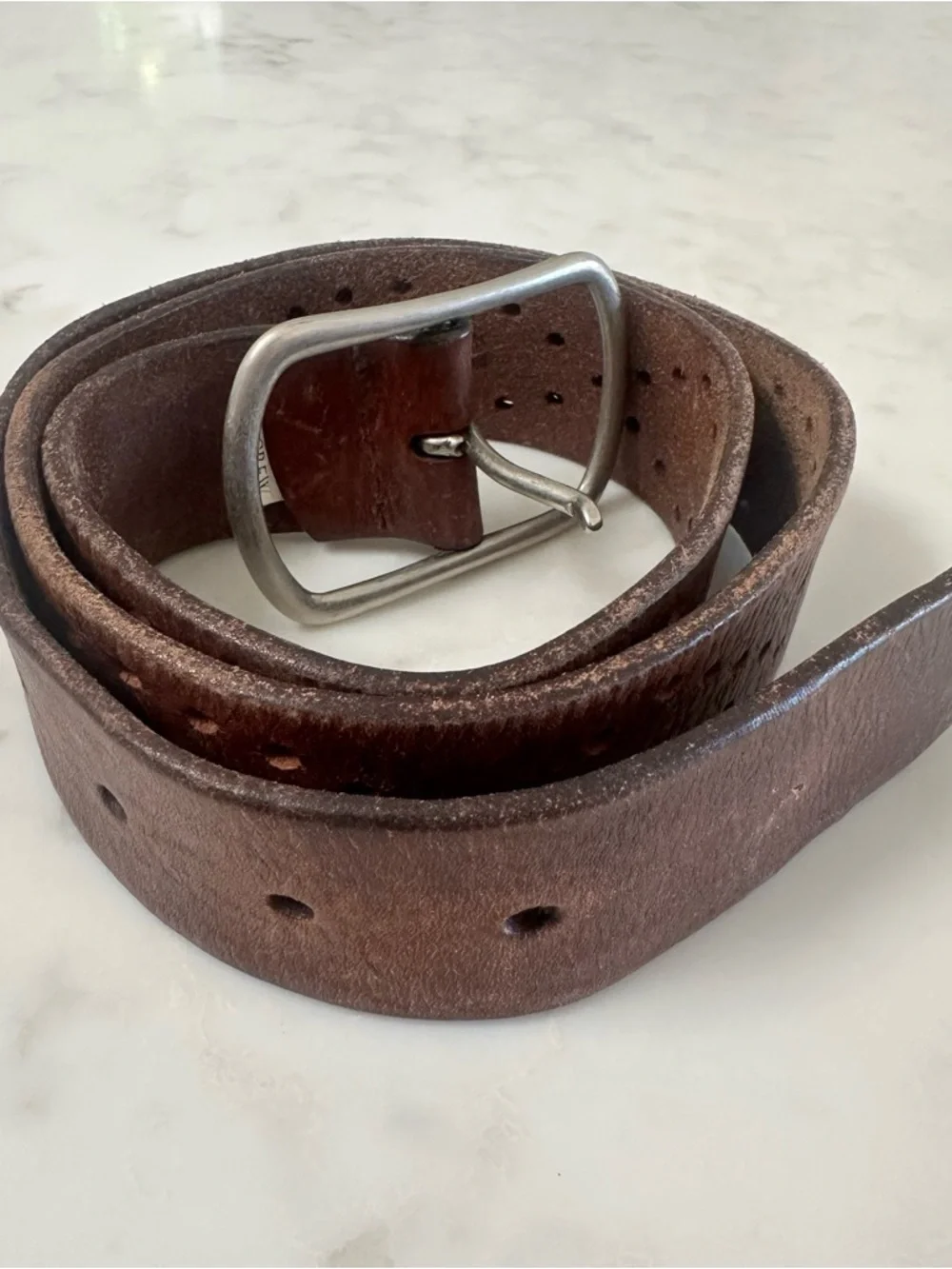 Women’s J. Crew Brown Leather Belt with Silver Buckle. Size Medium - Picture 3 of 11